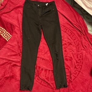 SHEIN Distressed Black Skinny Jeans